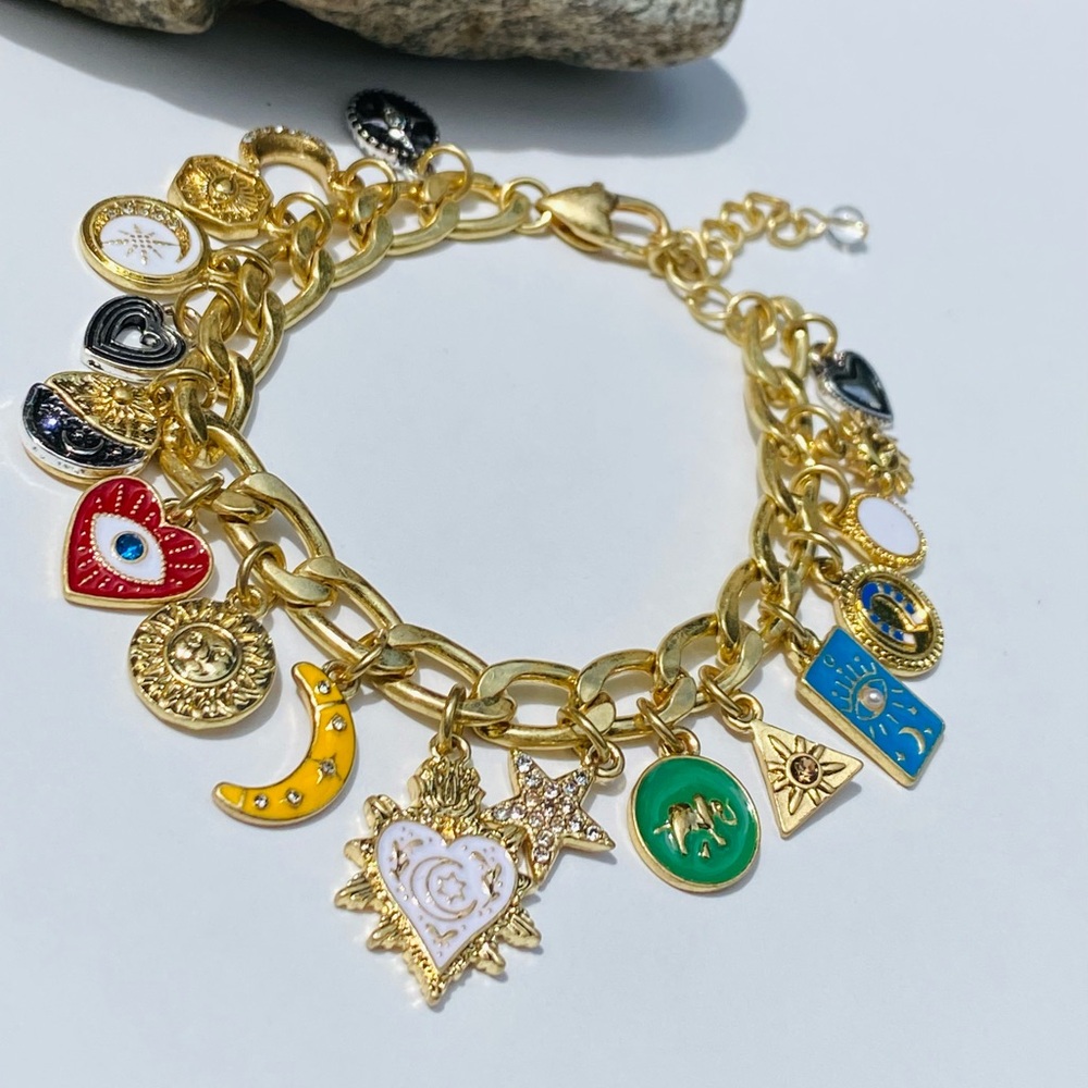 NEW Gold Charm Bracelet with Celestial Enamel Charms - Picture 4 of 6